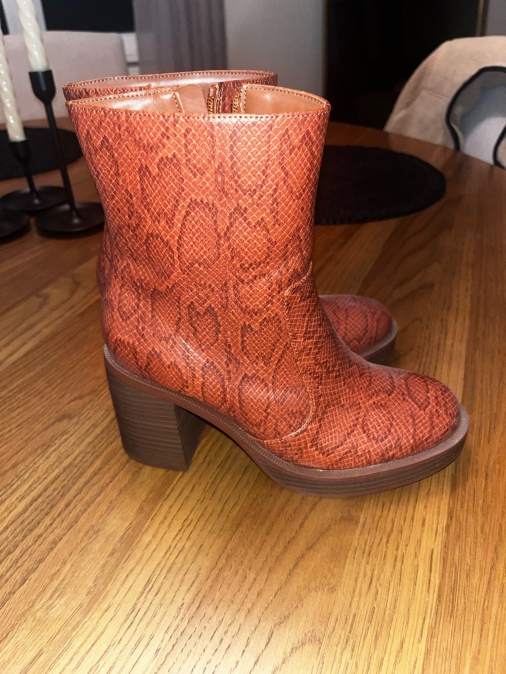 Universal Thread Snake-Print Block Heel Ankle Boots